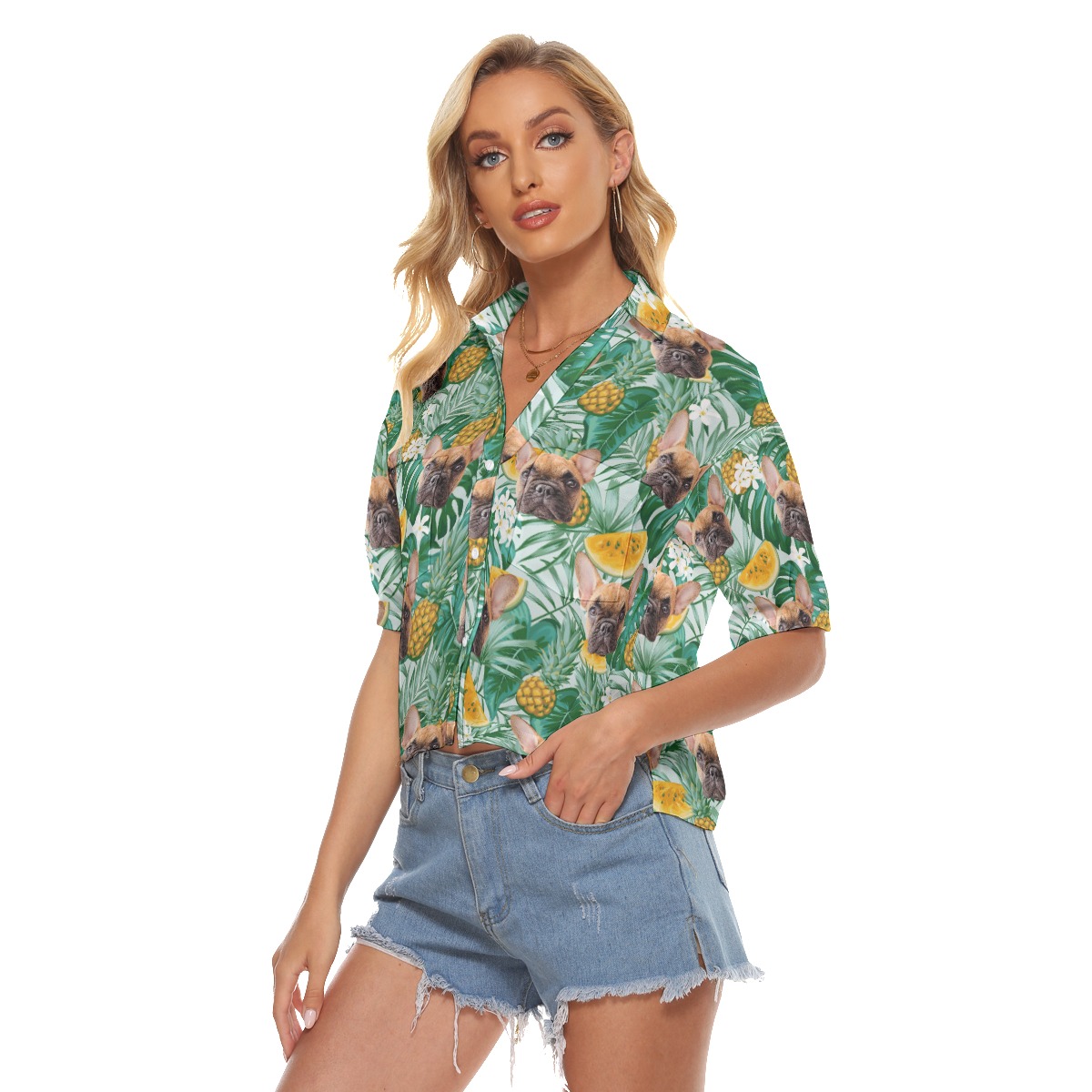 Women's Cropped Hawaiian Shirt With Pet Face
