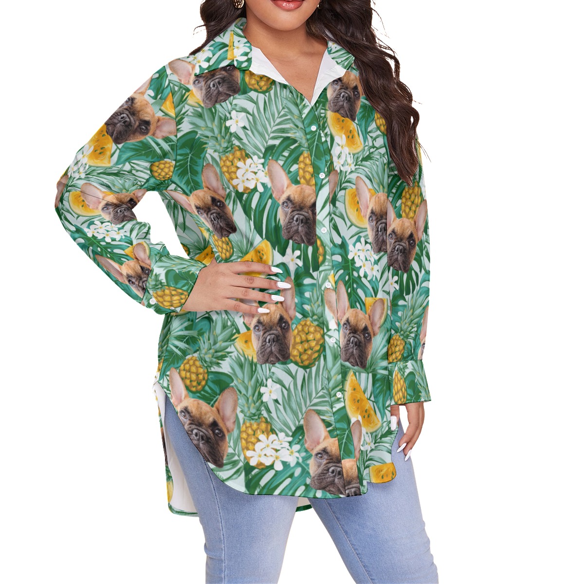 Women's Oversized Hawaiian Shirt With Dog Face