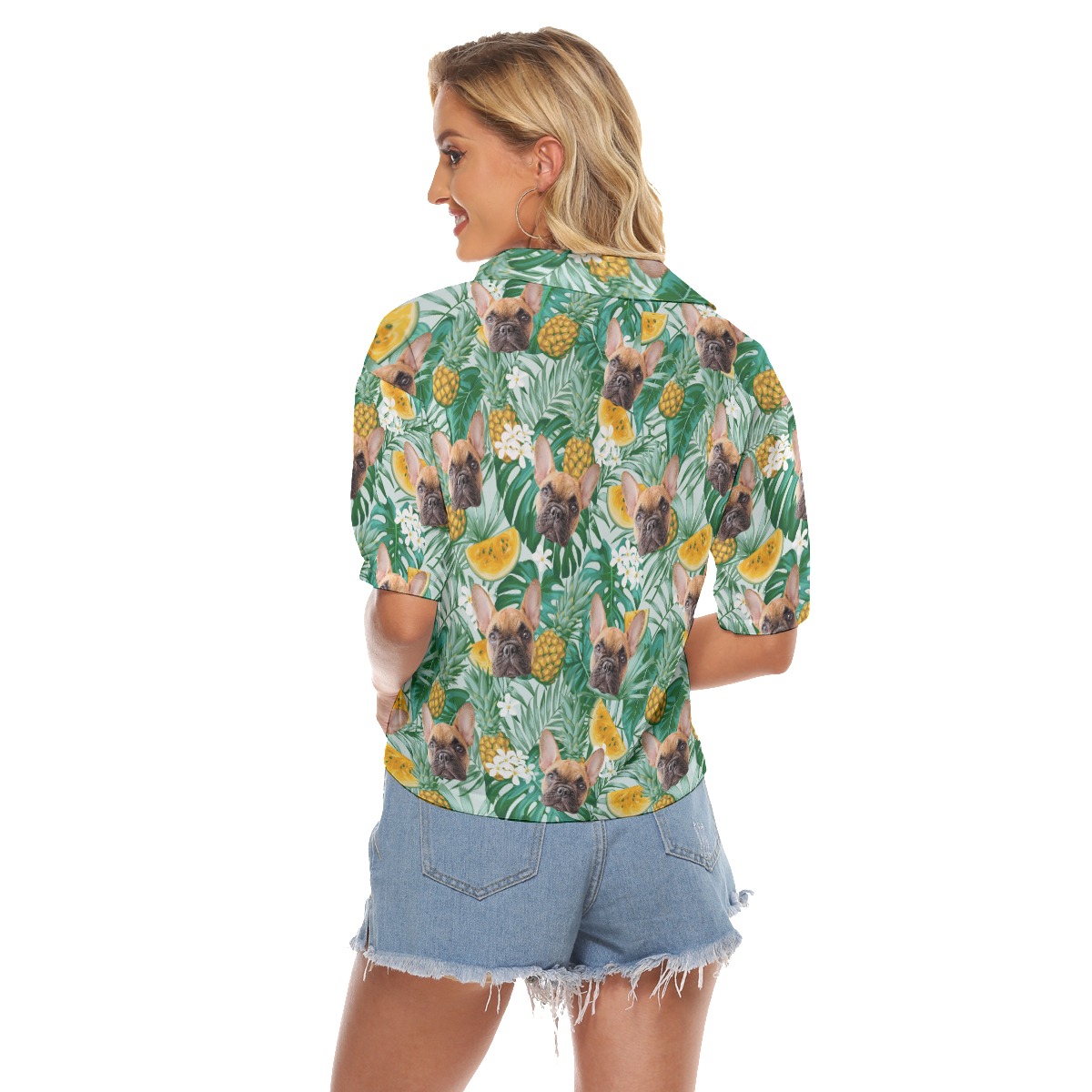 Women's Cropped Hawaiian Shirt With Pet Face