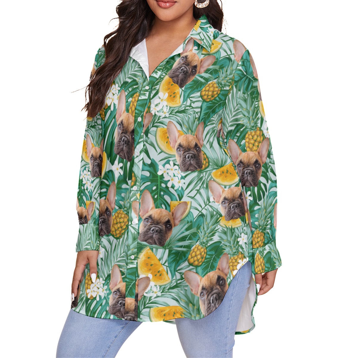 Women's Oversized Hawaiian Shirt With Dog Face