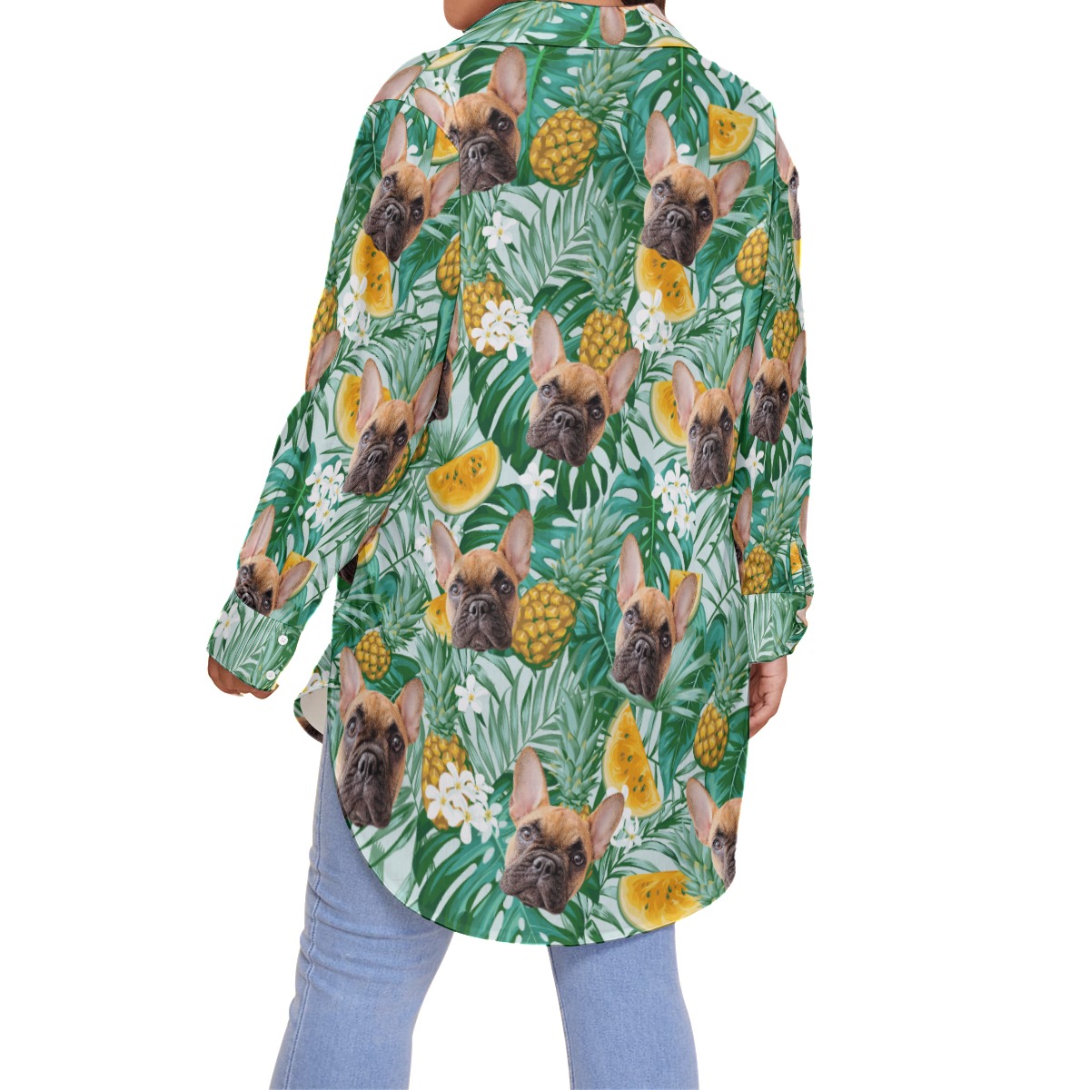 Women's Oversized Hawaiian Shirt With Dog Face