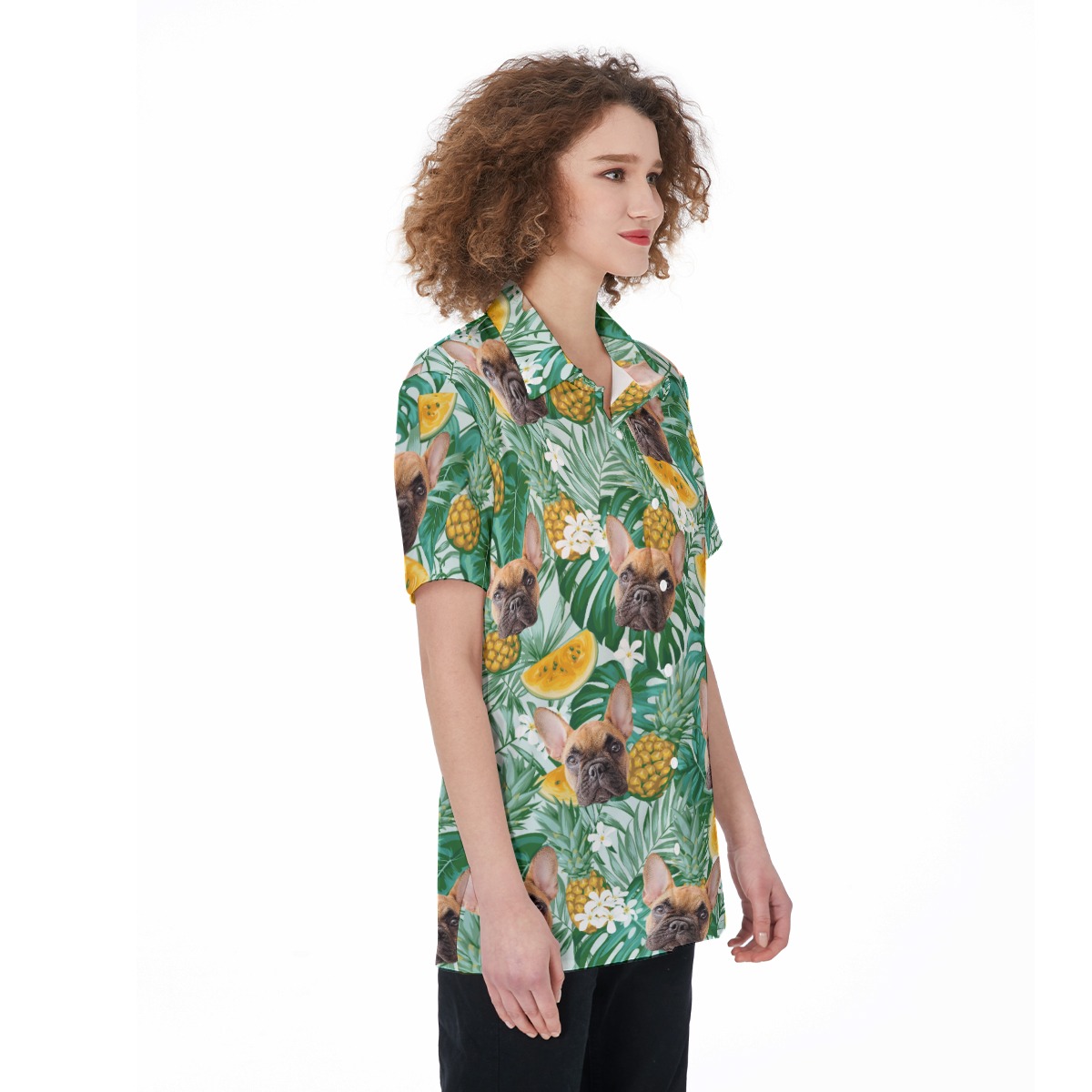 Women's Hawaiian Shirt With Dog Face