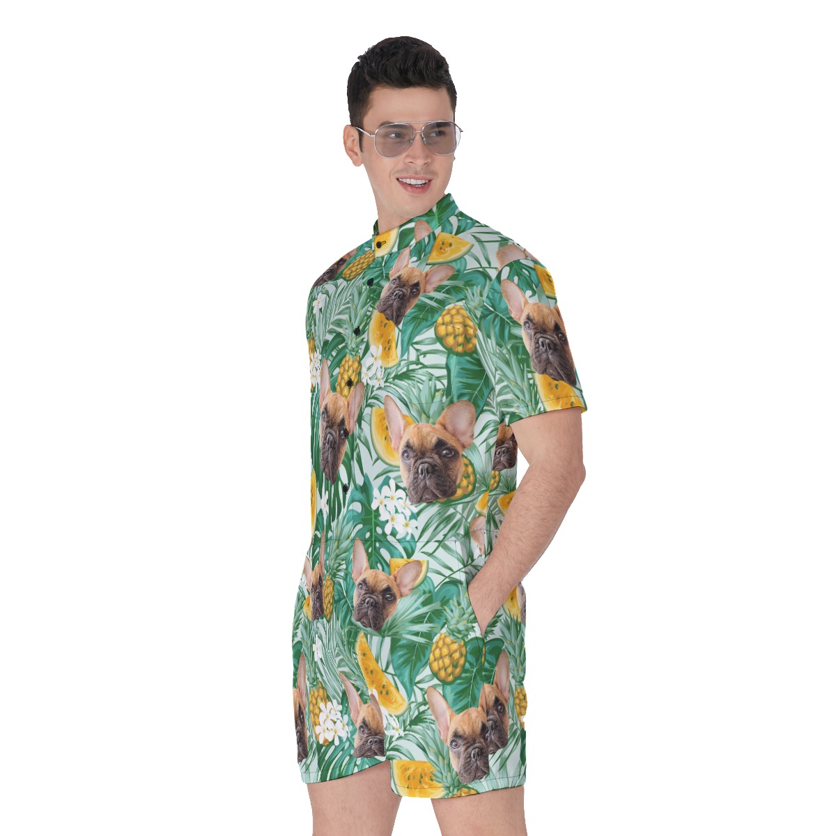 Men's Hawaiian Romper With Dog Face