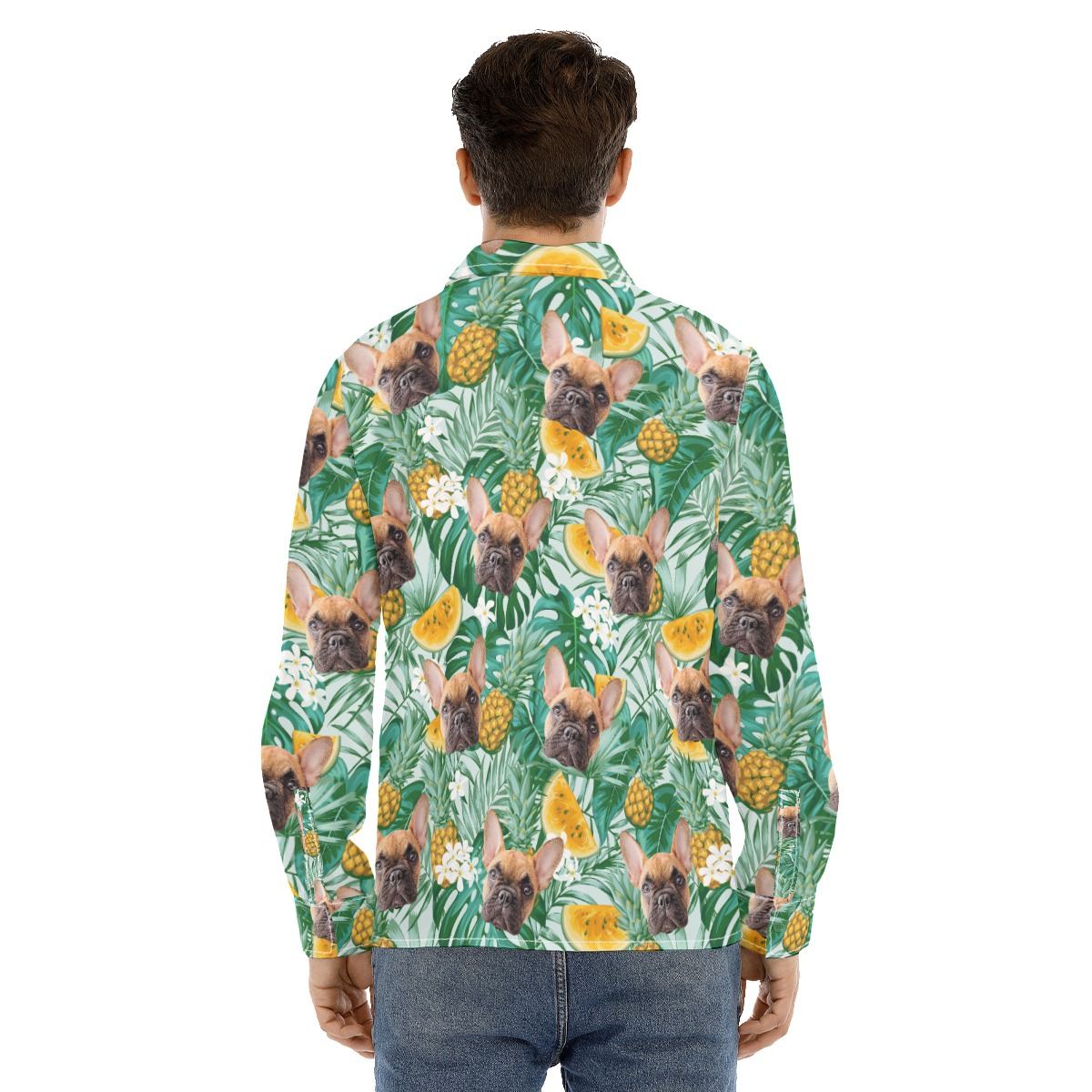 Men's Long Sleeve Hawaiian Shirt With Dog Face