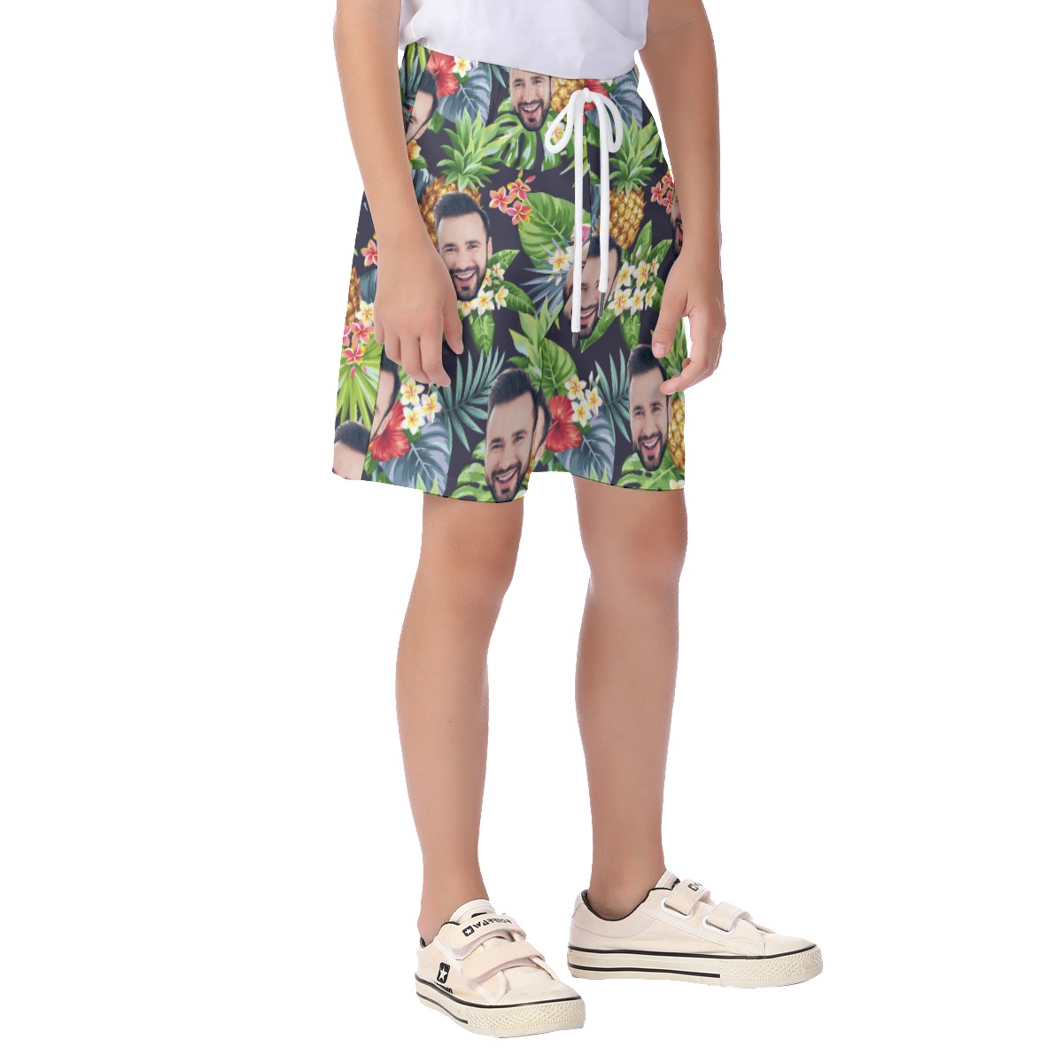 Funny Custom Face Floral Pineapple Kid's Summer Beach Shorts