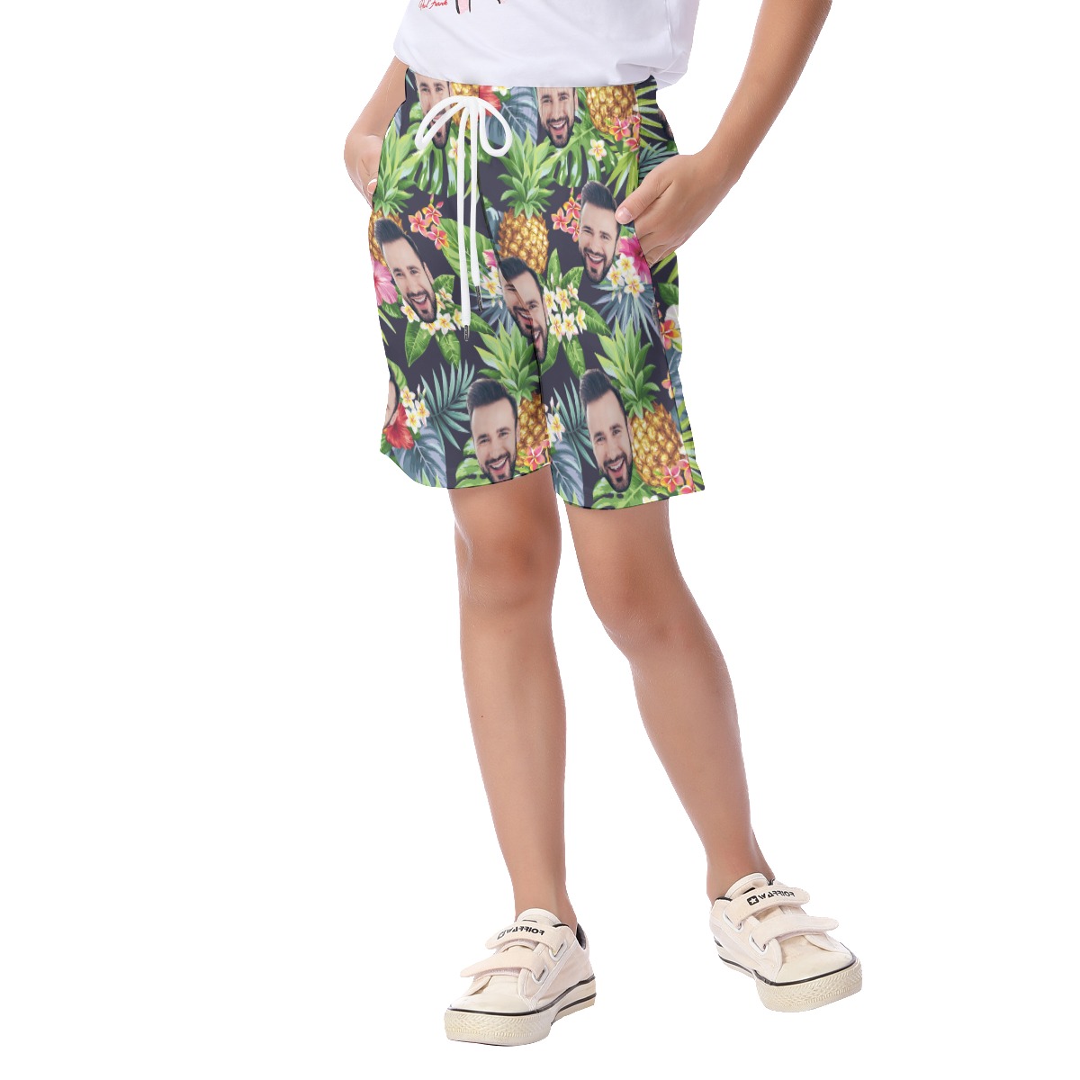 Funny Custom Face Floral Pineapple Kid's Summer Beach Shorts