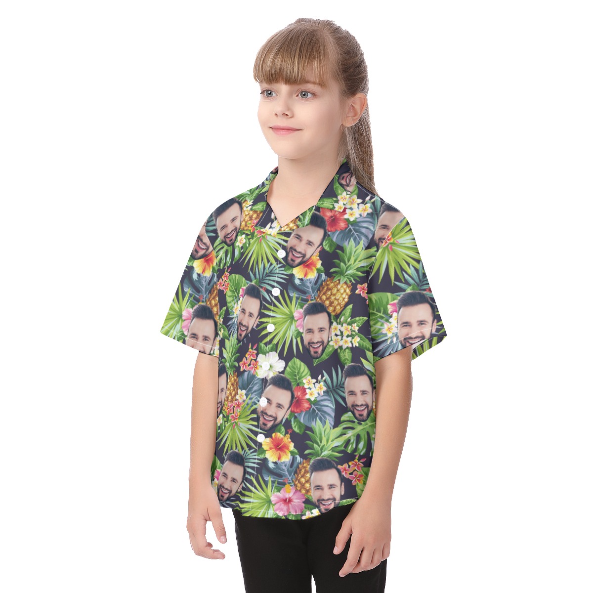 Funny Custom Face Mix Floral Patterns Kid's Button Up Shirt