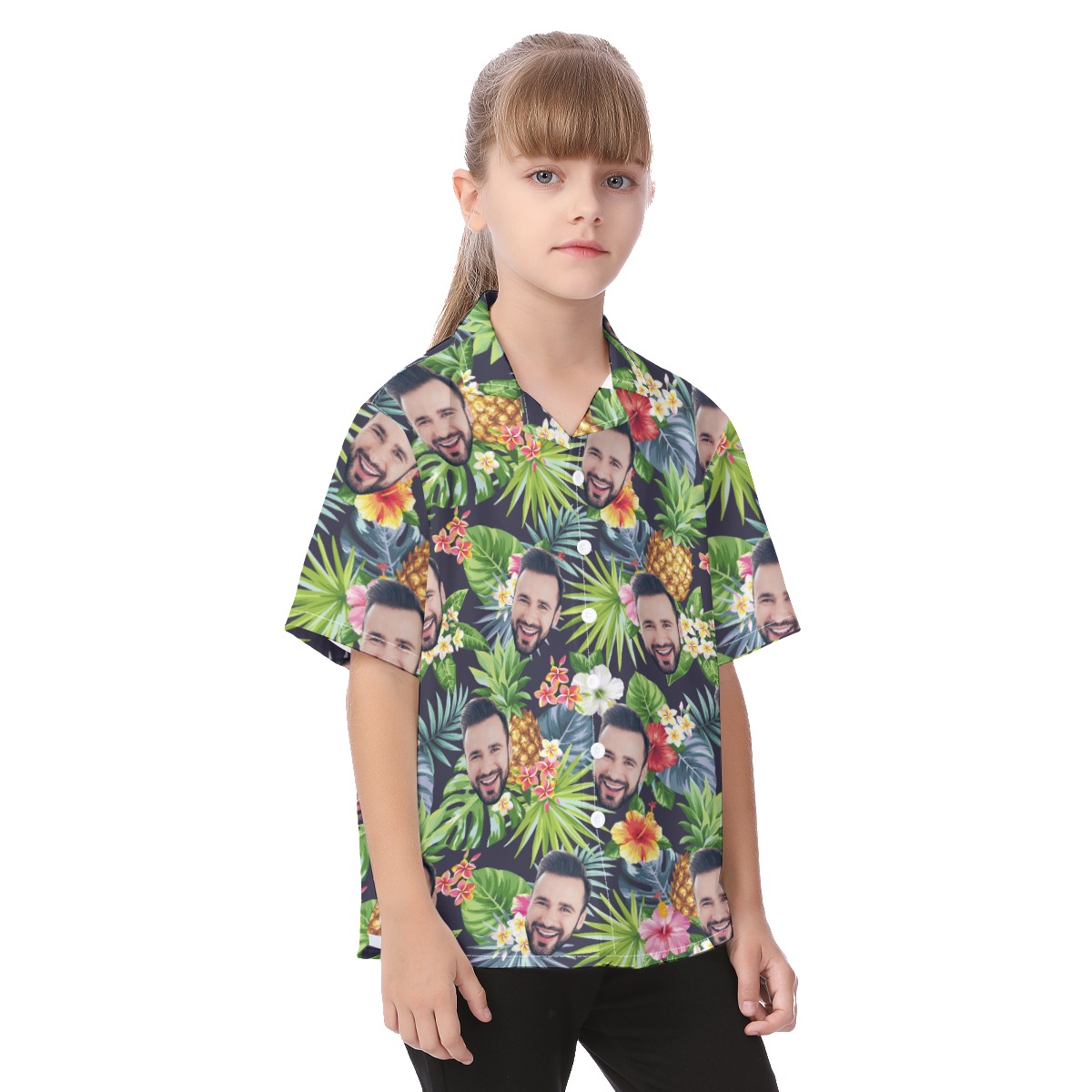 Funny Custom Face Mix Floral Patterns Kid's Button Up Shirt