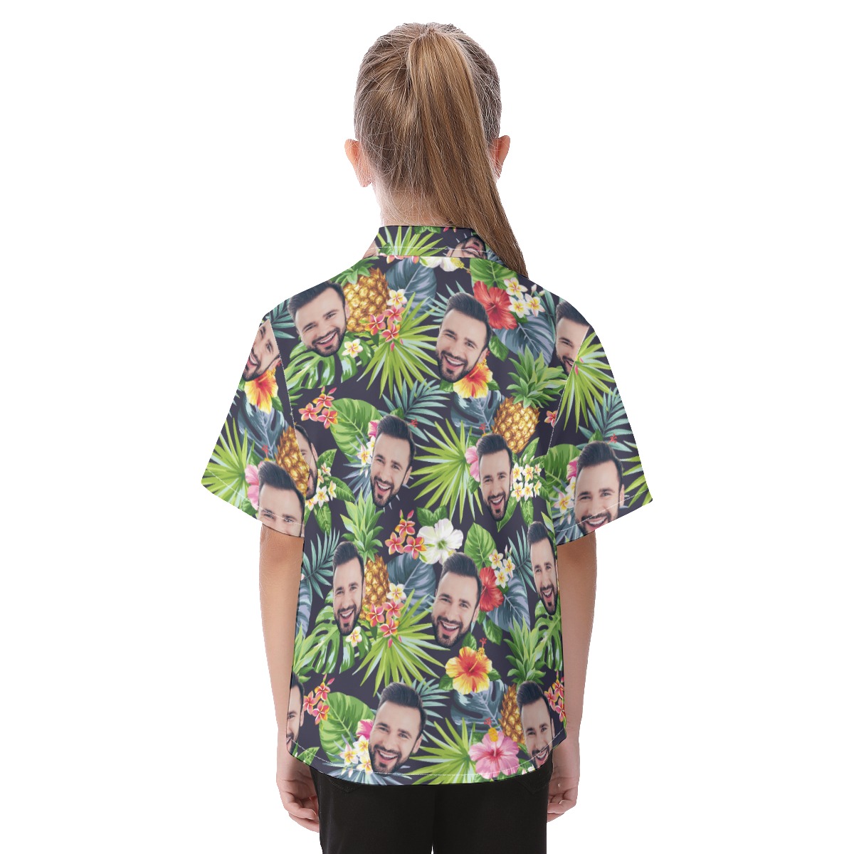 Funny Custom Face Mix Floral Patterns Kid's Button Up Shirt