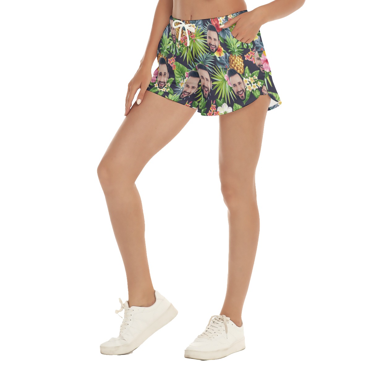 Cool Custom Face Floral Pineapple Women's Summer Beach Shorts