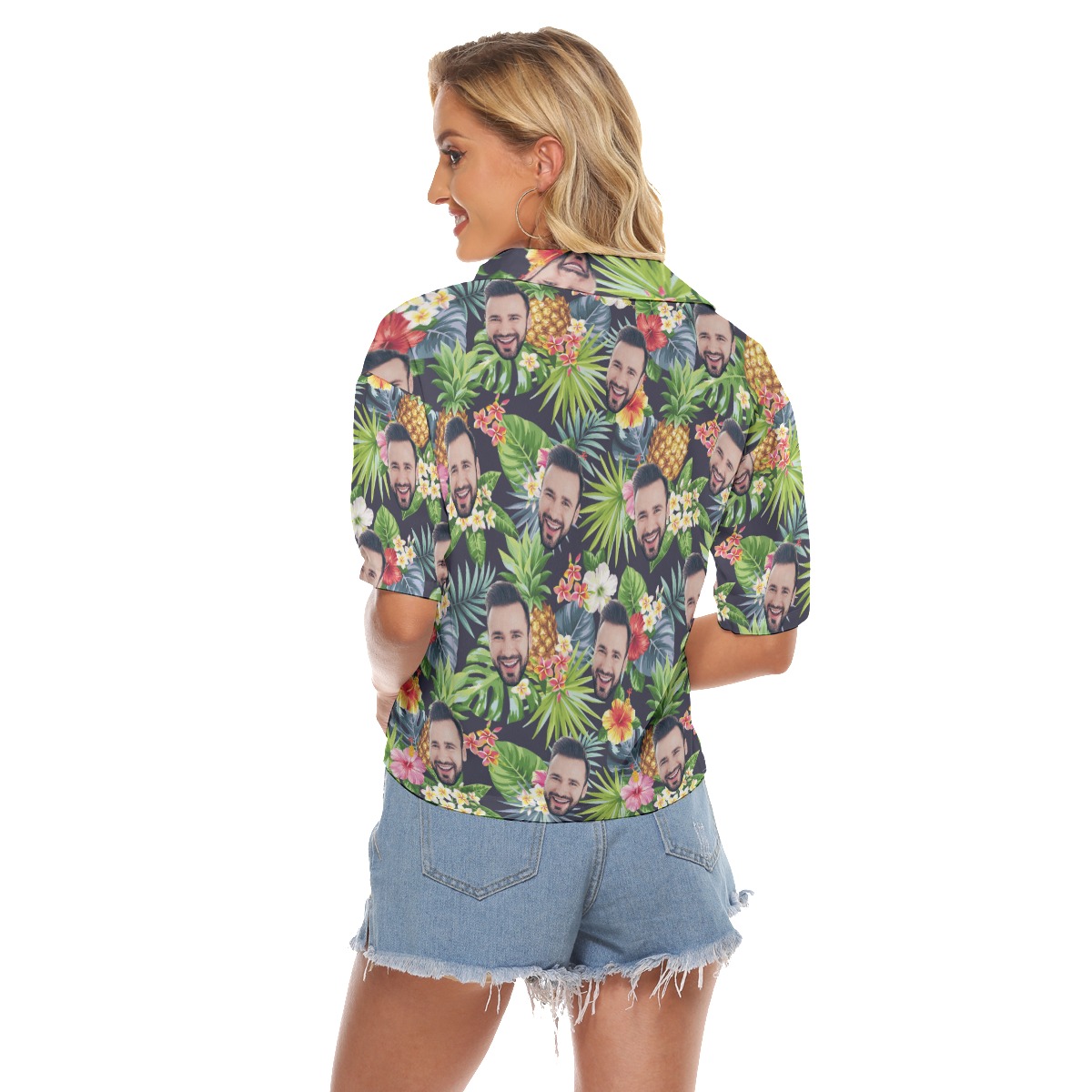 Custom Face Funny Floral Pineapple Hawaiian Crop Top Shirt