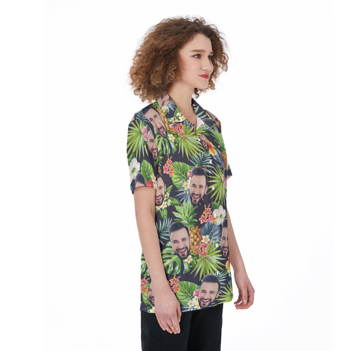 Funny Custom Face Mix Tropical Women's Hawaiian Shirt