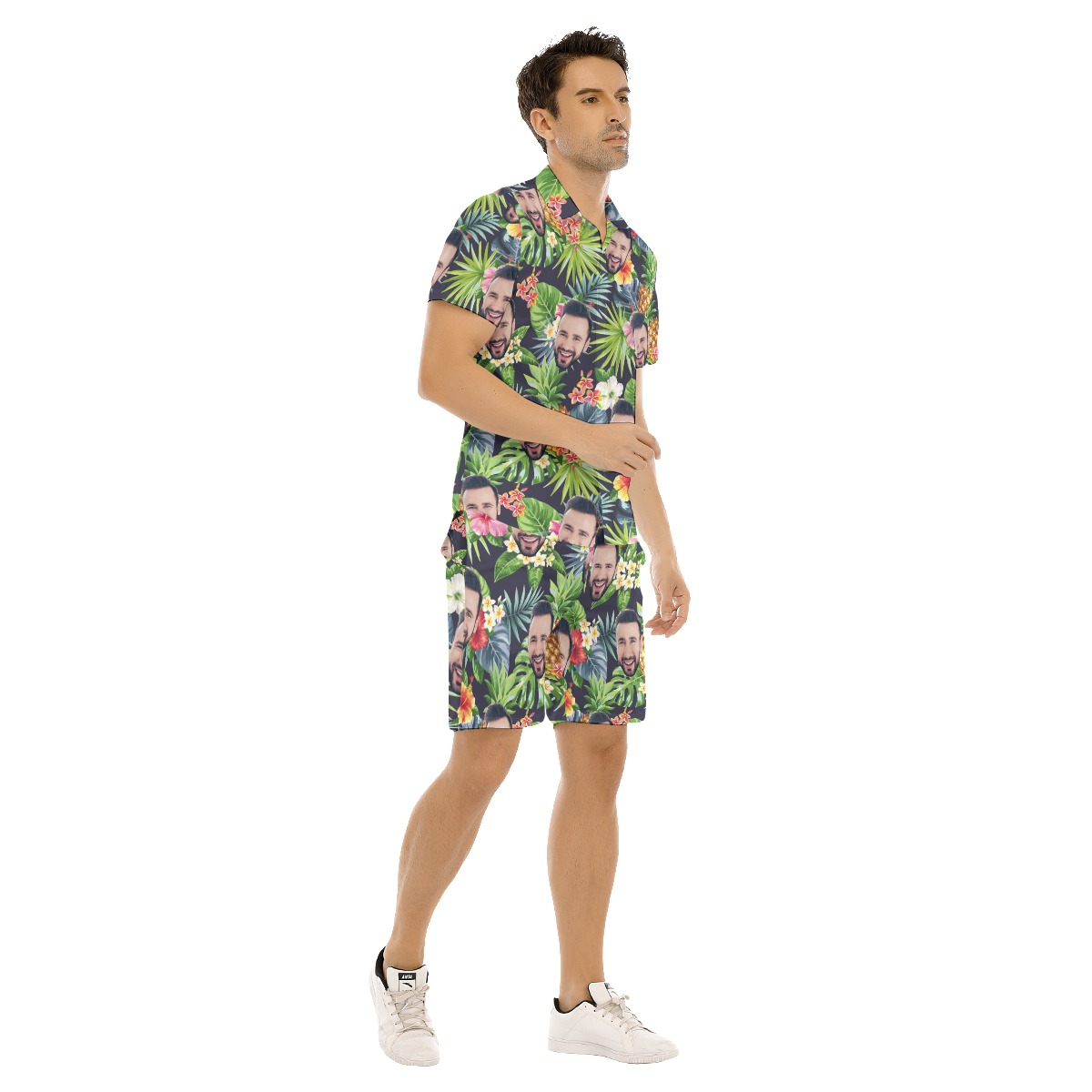 Funny Custom Face Floral Pineapple Hawaiian Shirt And Shorts For Men