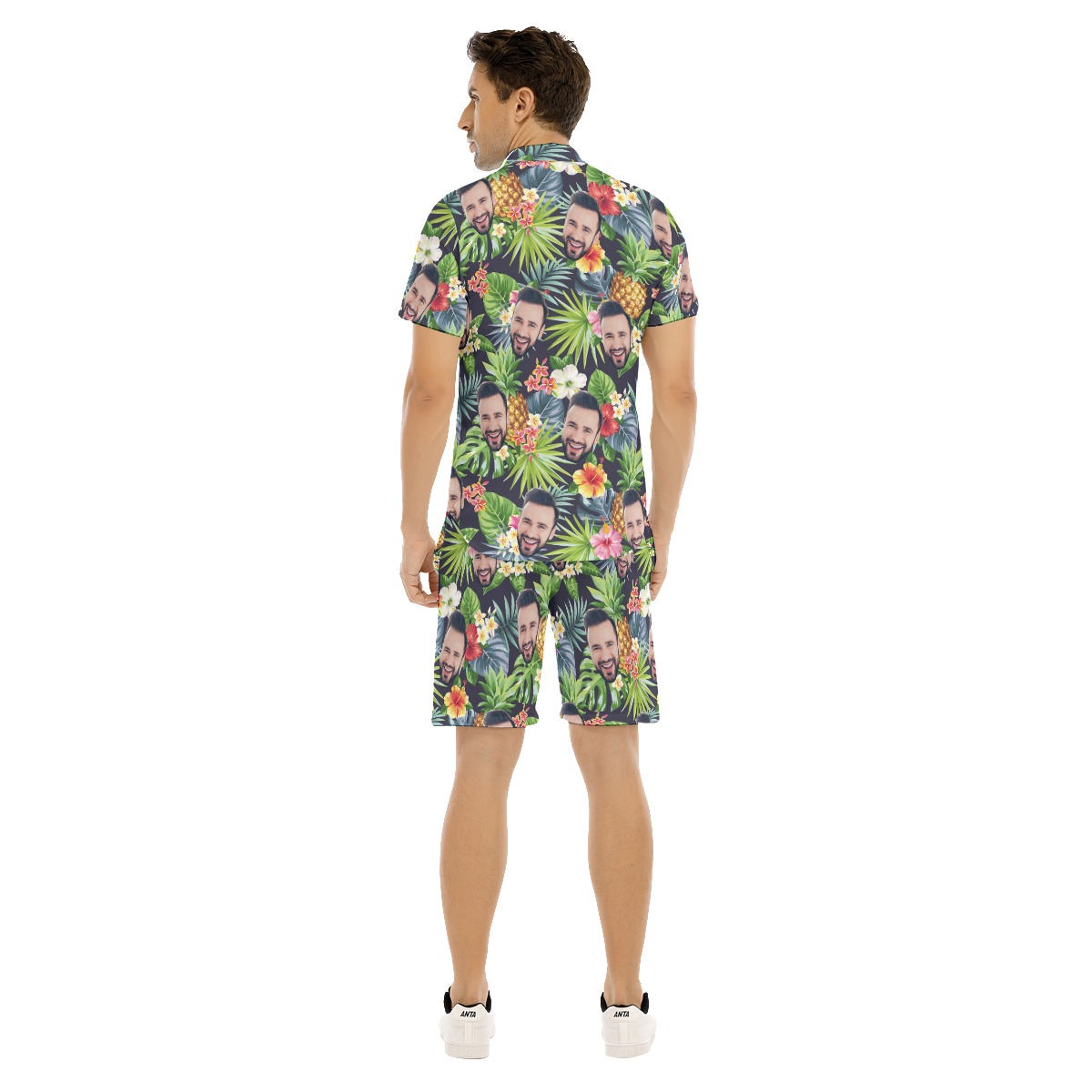 Funny Custom Face Floral Pineapple Hawaiian Shirt And Shorts For Men