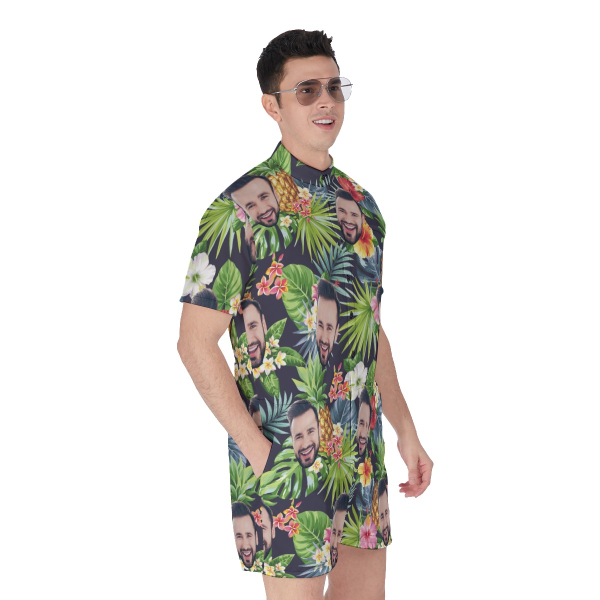 Custom Face Funny Floral Pineapple Hawaiian Romper For Men