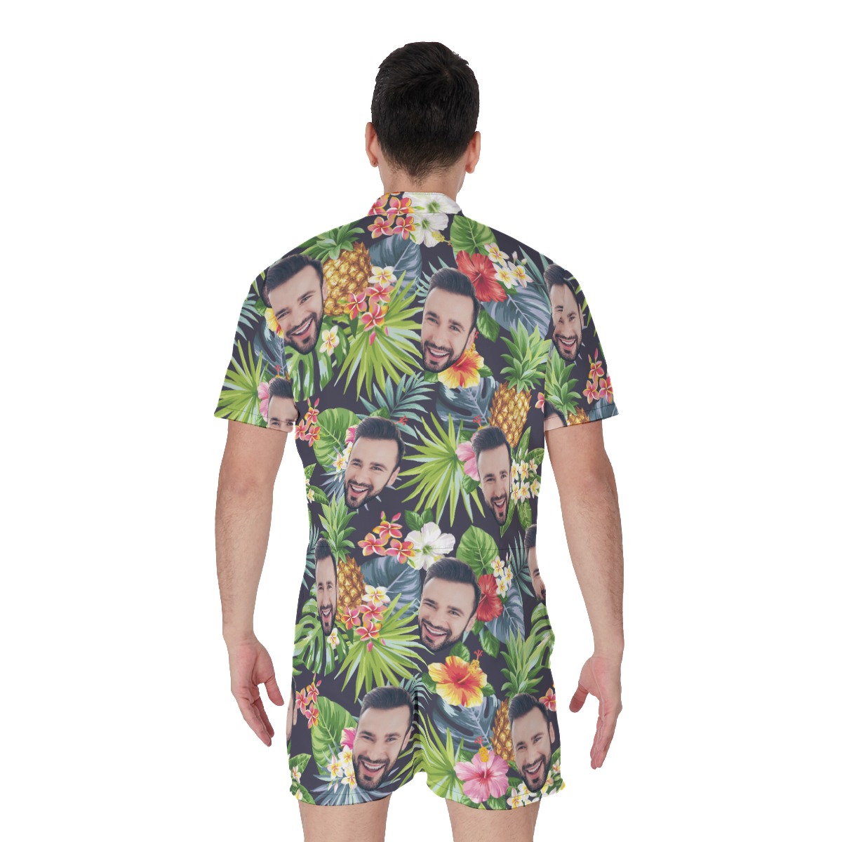 Custom Face Funny Floral Pineapple Hawaiian Romper For Men