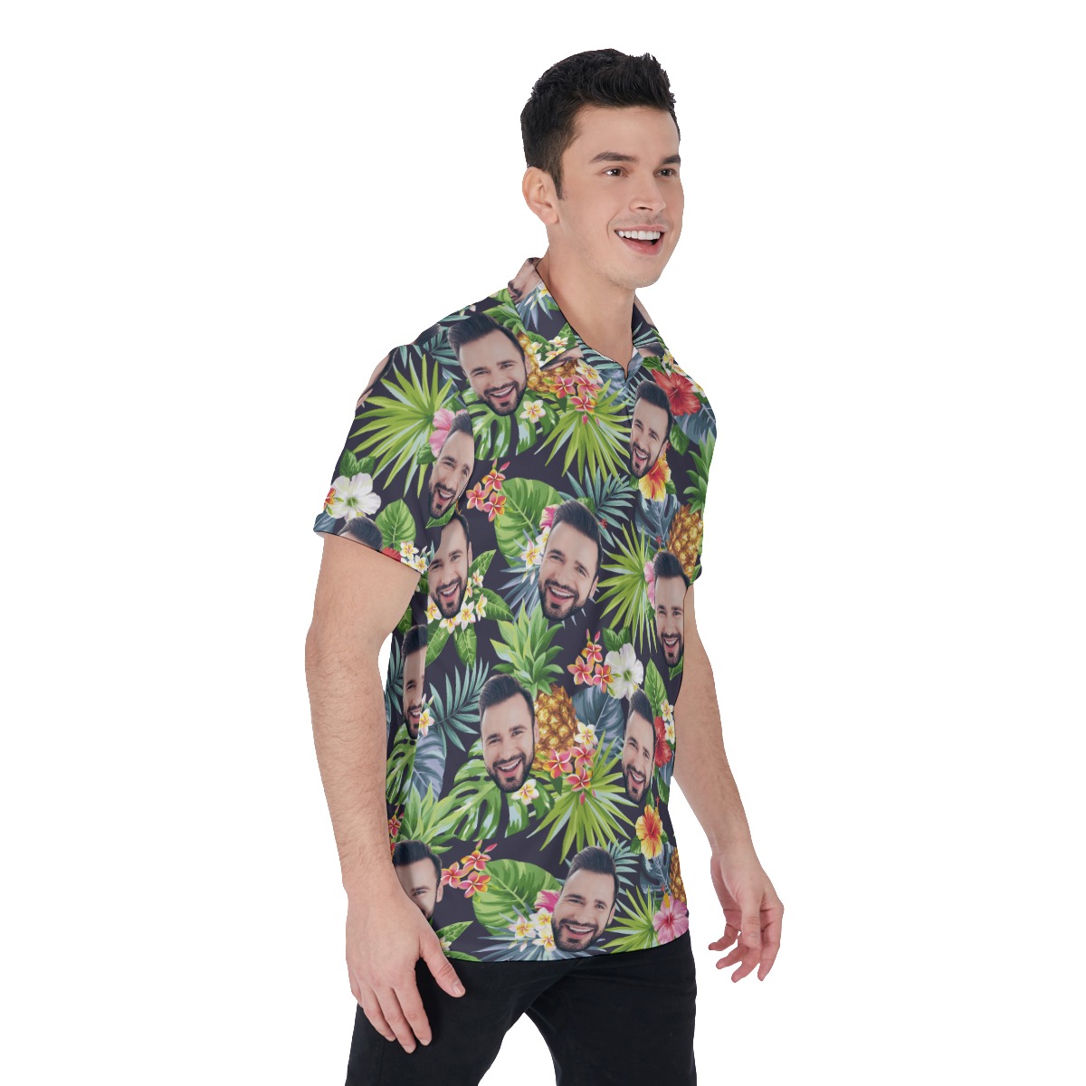 Tropical Pineapple Custom Face Hawaiian Polo Shirt