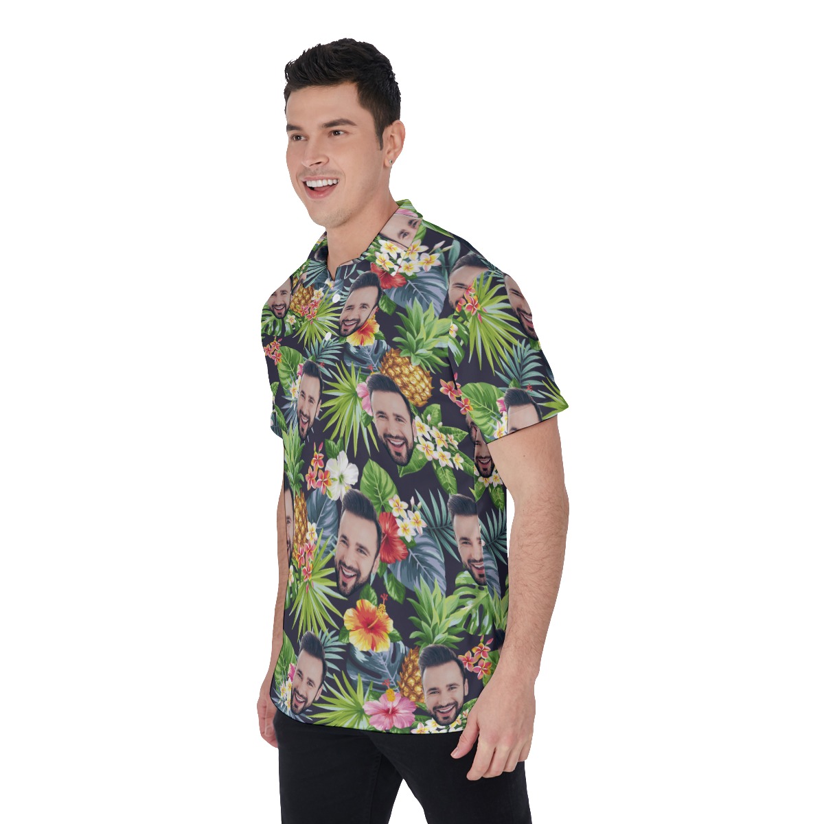 Tropical Pineapple Custom Face Hawaiian Polo Shirt