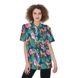 Custom Dog Floral Hawaiian Shirt For Women