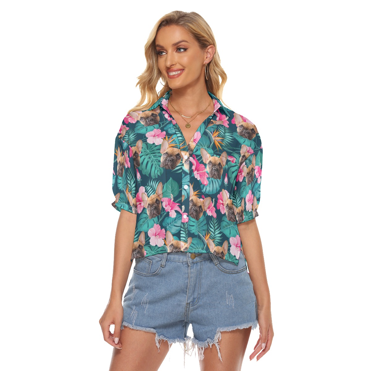 Custom Dog Cropped Hawaiian Shirt For Women - variant image 1