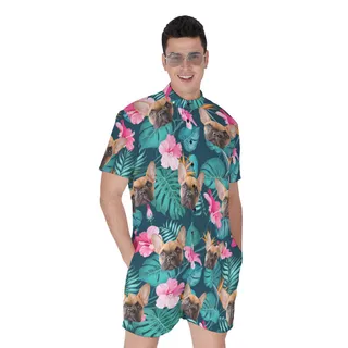 Custom Cat Dog Tropical Hawaiian Romper For Men