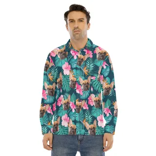 Custom Face Dog And Cat Long Sleeve Hawaiian Shirts For Men