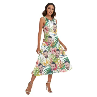 Custom Face Tropical Hibicus Hawaiian Long Dress With Pocket