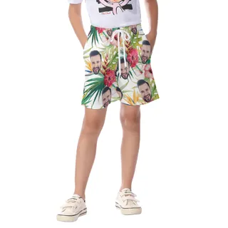 Cute Custom Face Hibicus Aloha Beach Shorts For Kids