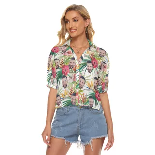Custom Face Hibicus Summer Aloha Crop Top Shirt