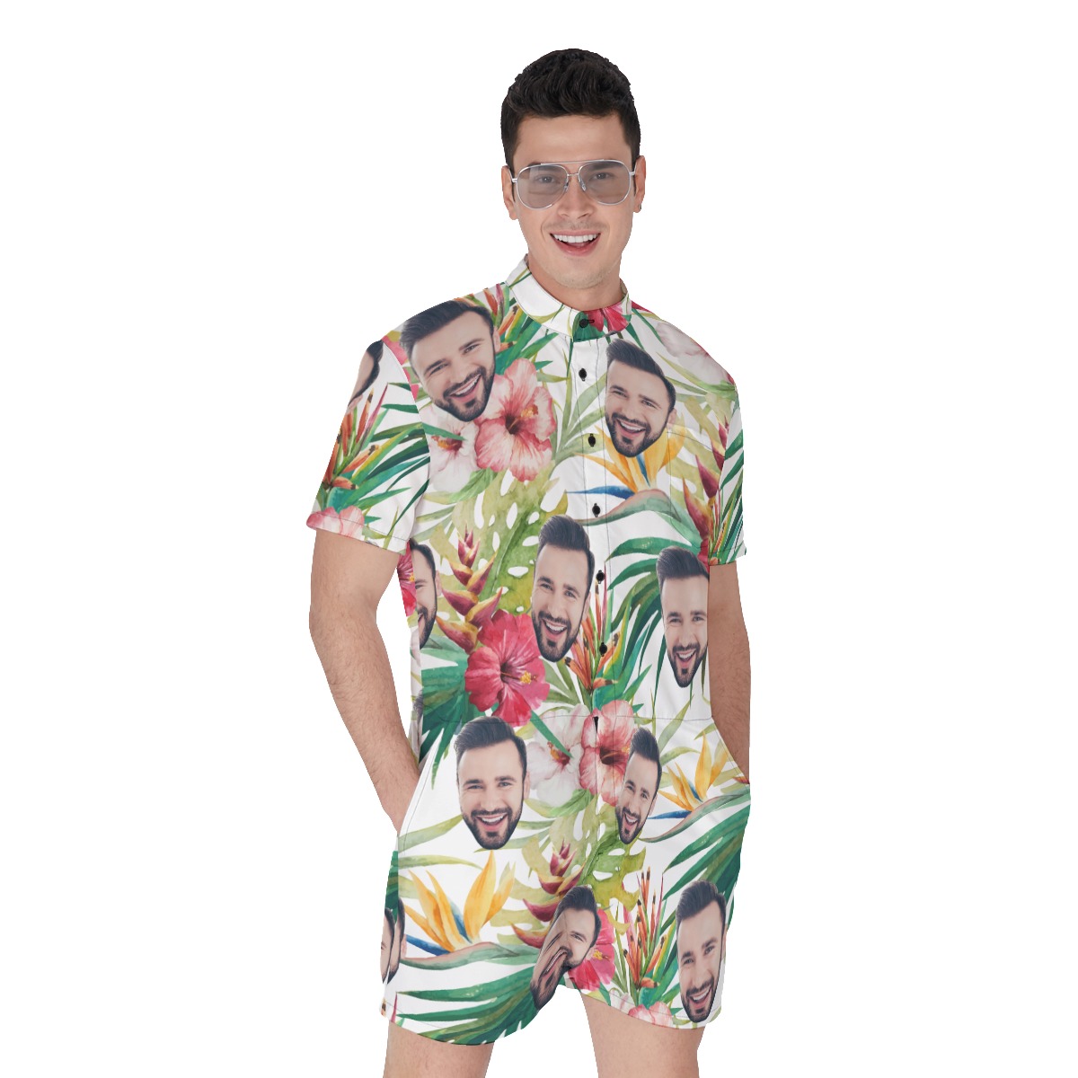 Tropical Hibicus Custom Face Hawaiian Romper - variant image 1