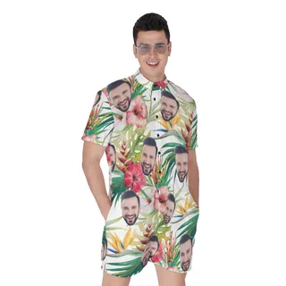 Tropical Hibicus Custom Face Hawaiian Romper