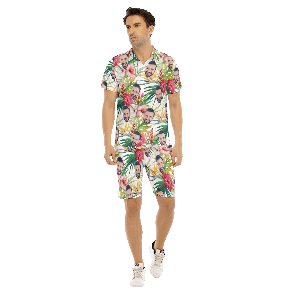 Funny Custom Face Mix Tropical Hibicus Hawaiian Shirt And Matching Shorts - variant image 1