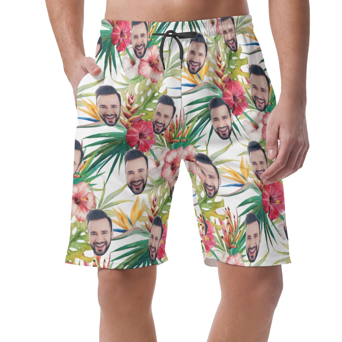 Custom Face Tropical Hibicus Summer Shorts For Men - variant image 1