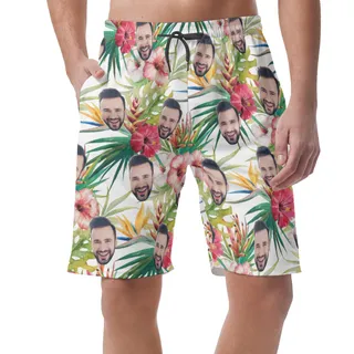 Custom Face Tropical Hibicus Summer Shorts For Men