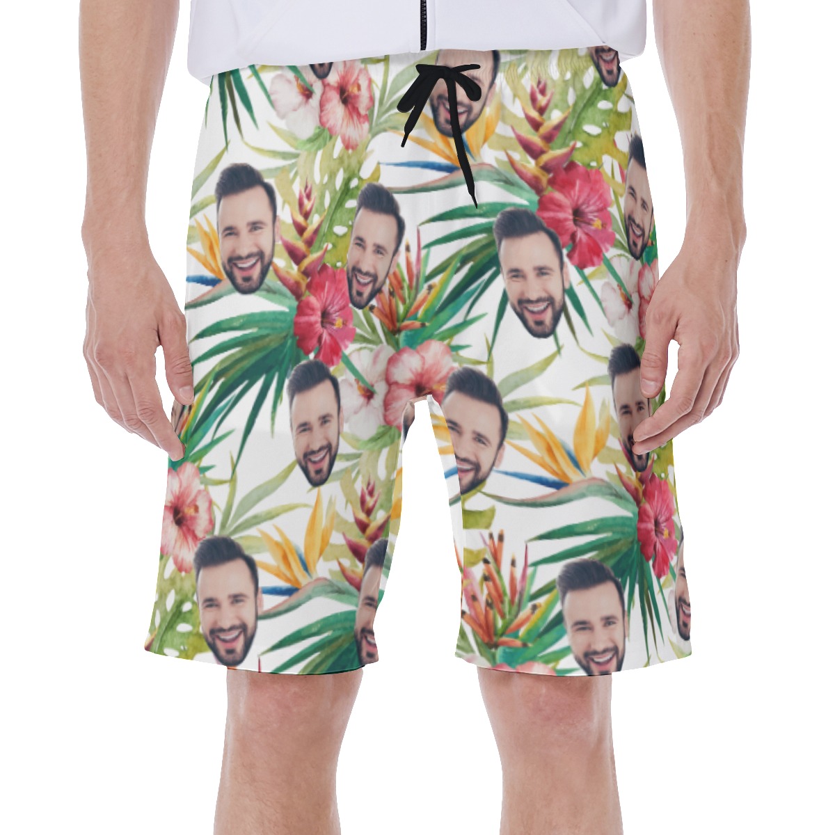 Funny Custom Face Tropical Hibicus Vacation Swim Trunks - variant image 1