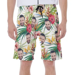 Funny Custom Face Tropical Hibicus Vacation Swim Trunks