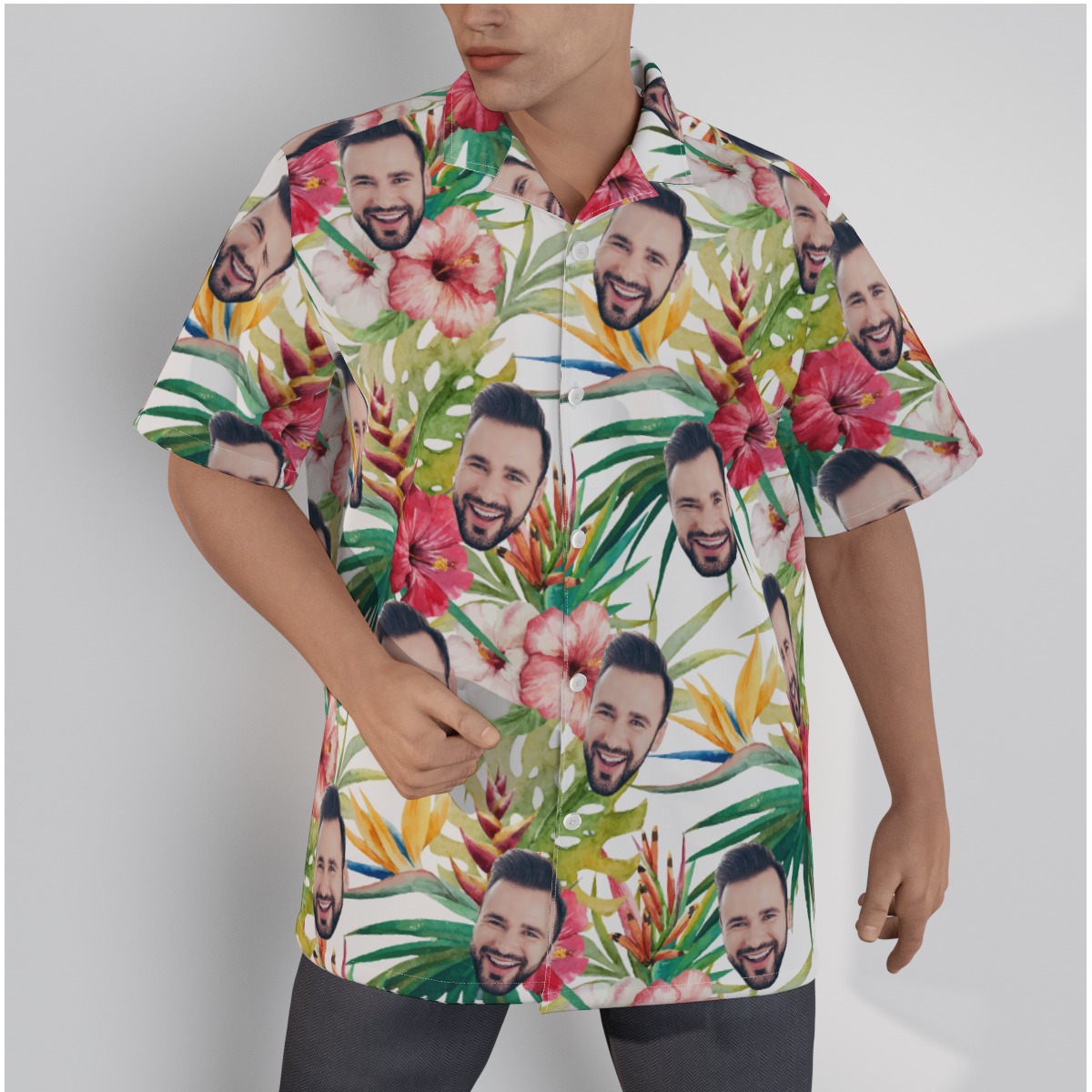 Tropical Hibicus Custom Face Hawaiian Shirt - variant image 1