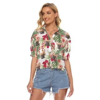 Custom Pet Photo Cropped Aloha Shirt For Women