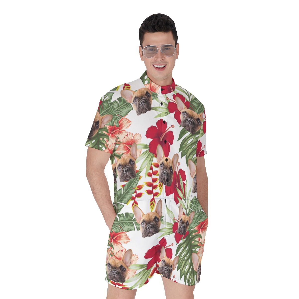 Custom Pet Floral Hawaiian Romper For Men - variant image 1