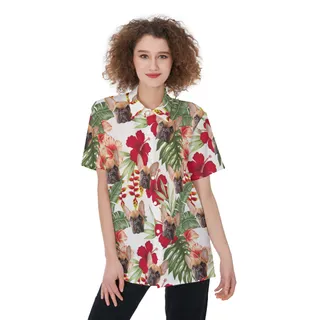Cat And Dog Custom Floral Hawaiian Shirt For Women