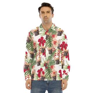 Custom Pet Photo Long Sleeve Hawaiian Shirts For Men