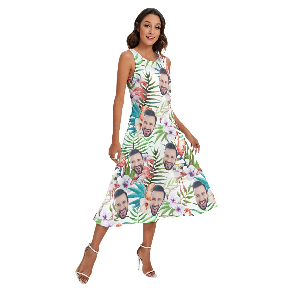 Floral Flamingo Custom Face Hawaiian Long Dress With Pocket For Women - variant image 1
