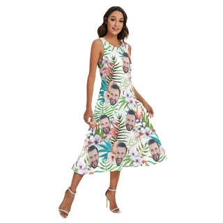 Floral Flamingo Custom Face Hawaiian Long Dress With Pocket For Women