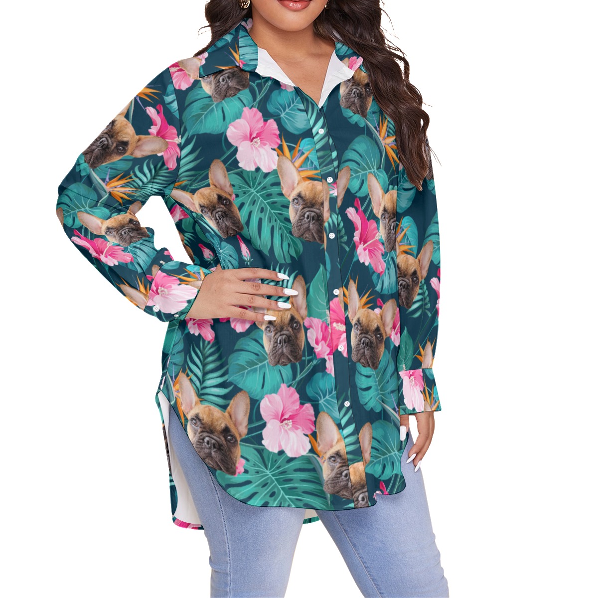 Custom Cat And Dog Oversized Hawaiian Shirt For Women