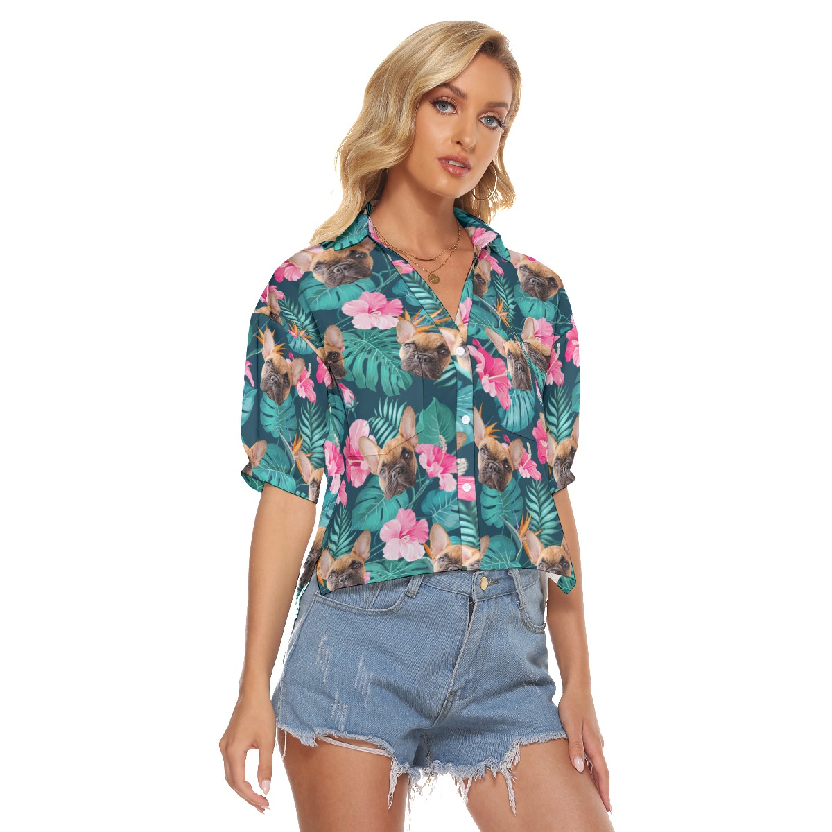 Custom Dog Cropped Hawaiian Shirt For Women