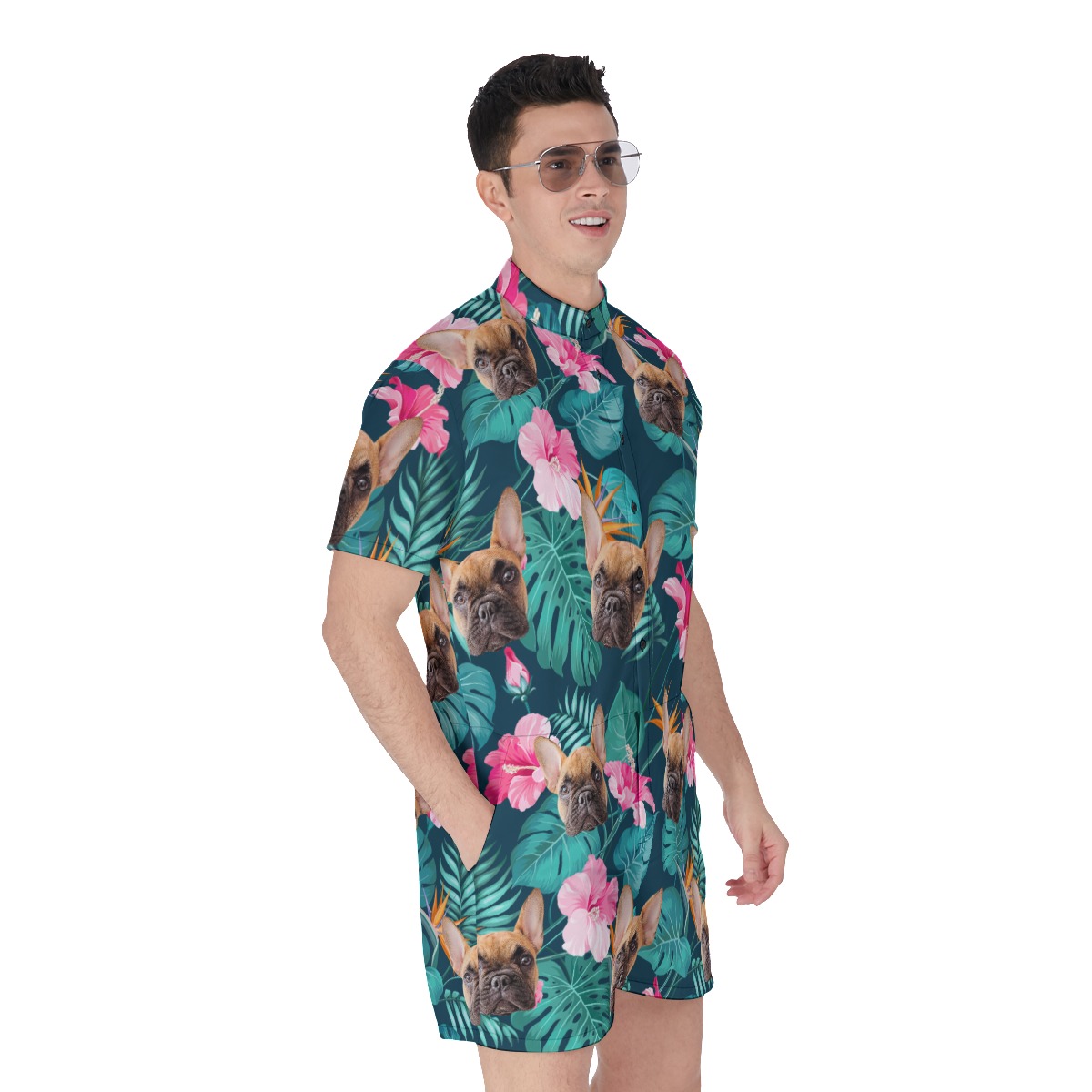 Custom Cat Dog Tropical Hawaiian Romper For Men