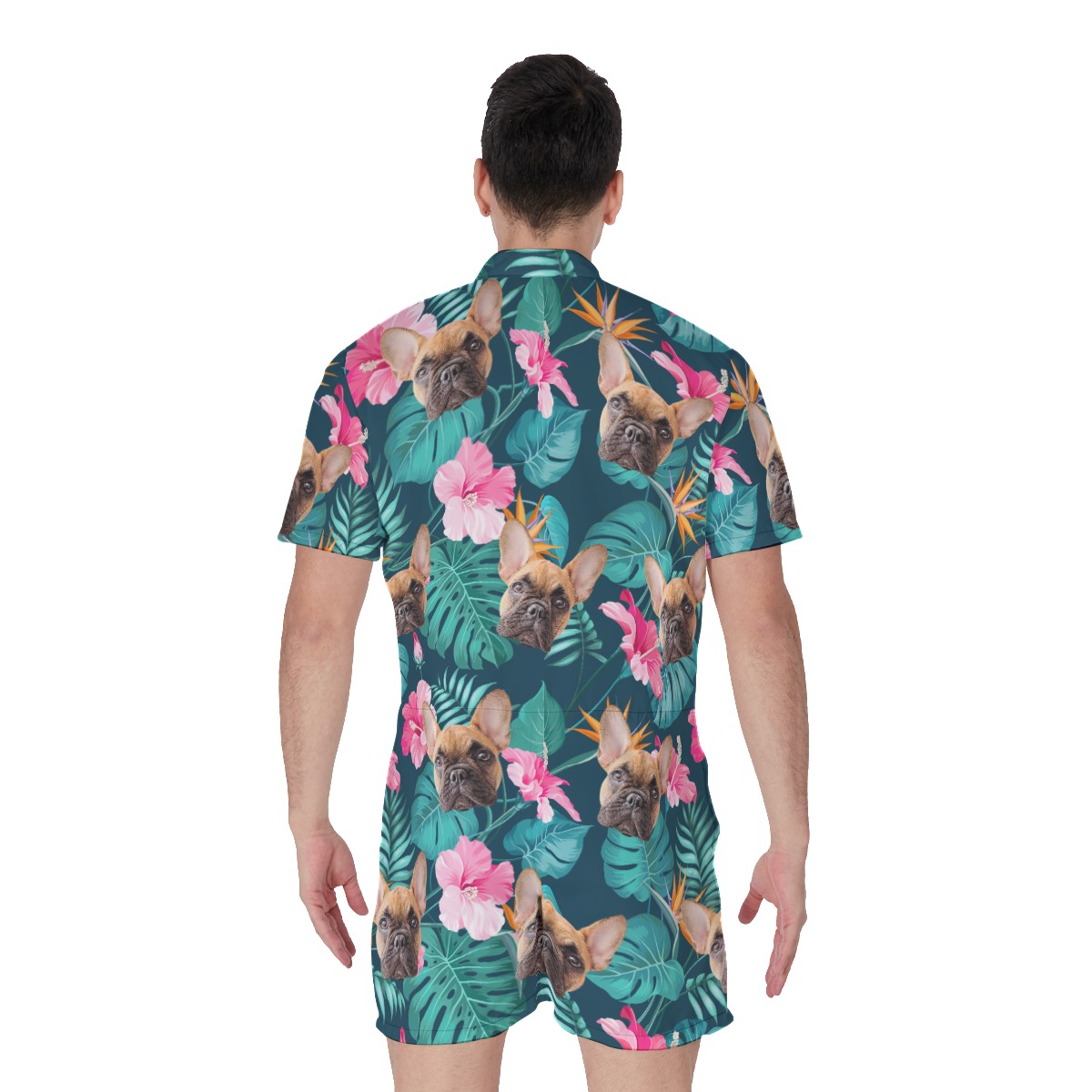 Custom Cat Dog Tropical Hawaiian Romper For Men