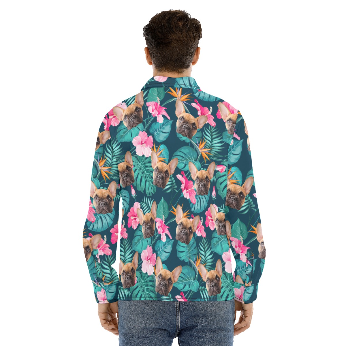 Custom Face Dog And Cat Long Sleeve Hawaiian Shirts For Men