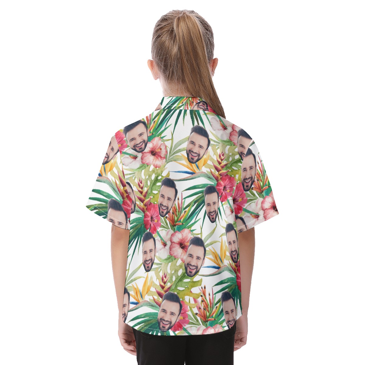 Cute Tropical Hibicus Custom Face Hawaiian Button Up Shirt For Kids