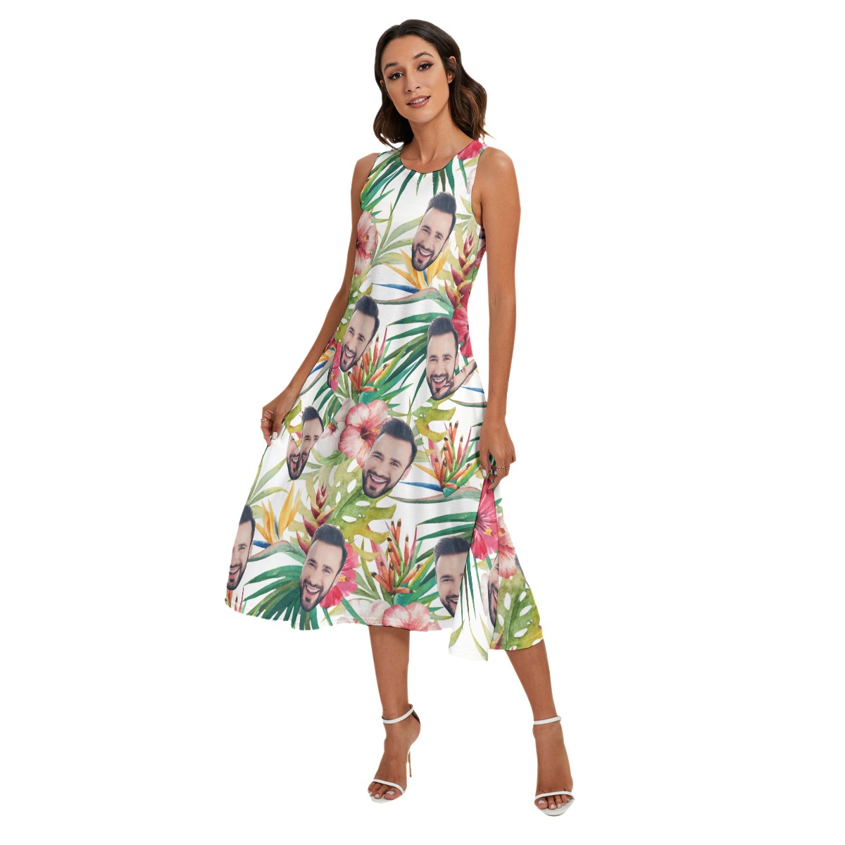 Custom Face Tropical Hibicus Hawaiian Long Dress With Pocket